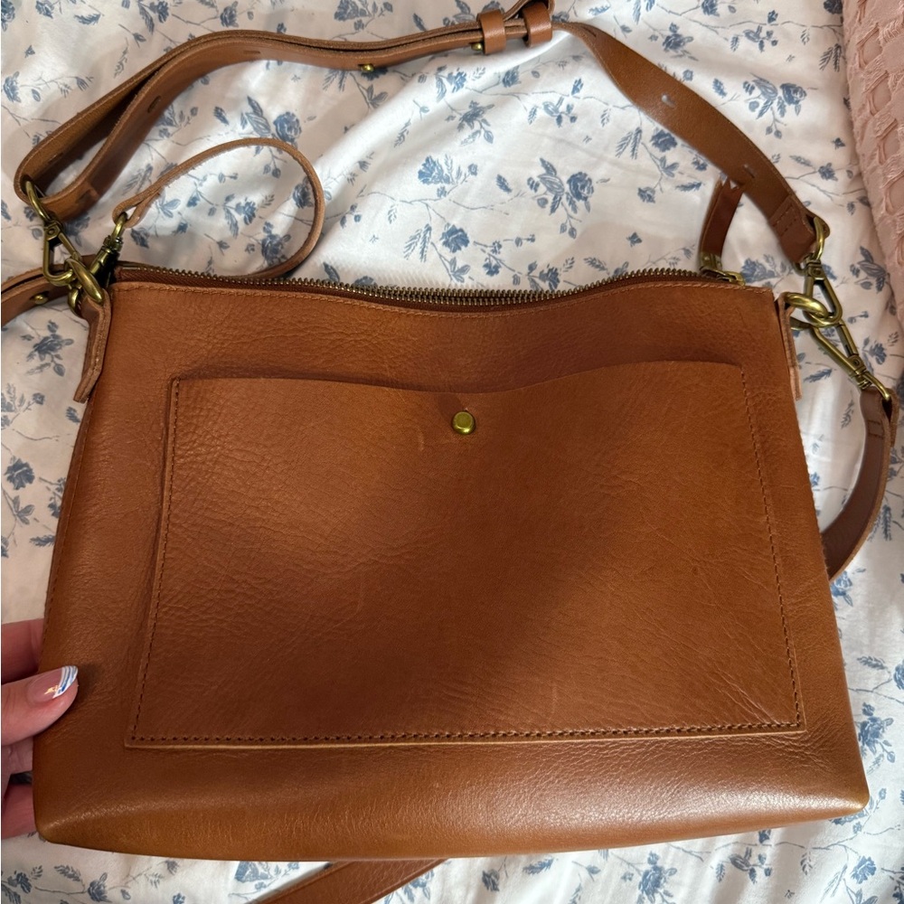 Madewell tan camel colored, medium size Crossbody shoulder bag with two straps